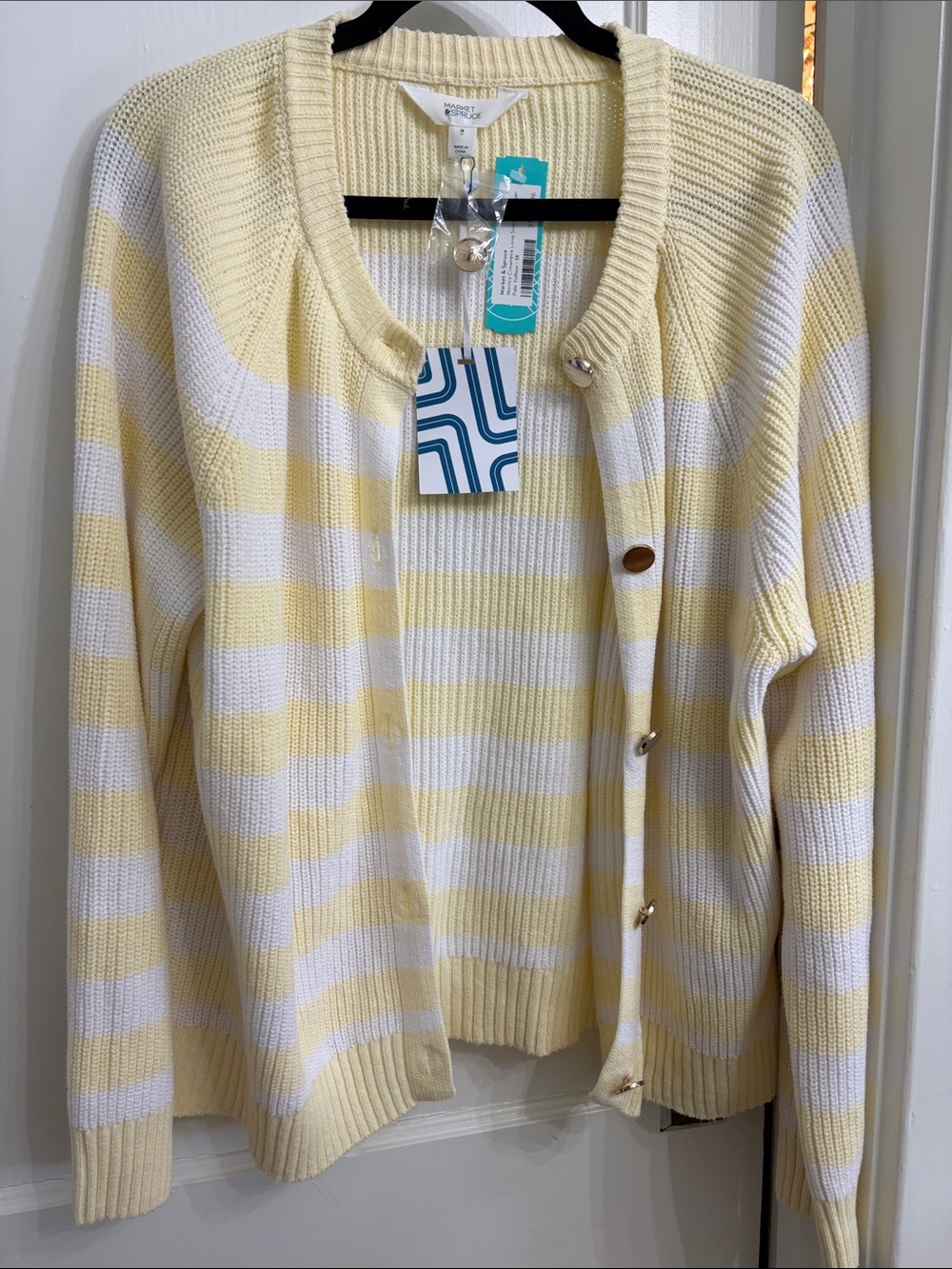 Market & Spruce Yellow and White Striped Knit Cardigan